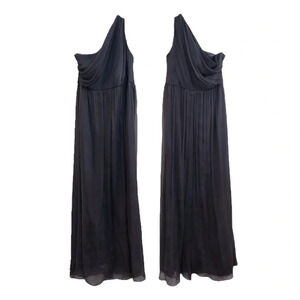 BHLDN Amsale 100% Silk One Shoulder Gray Bridesmaid Maxi Dress ALTERED